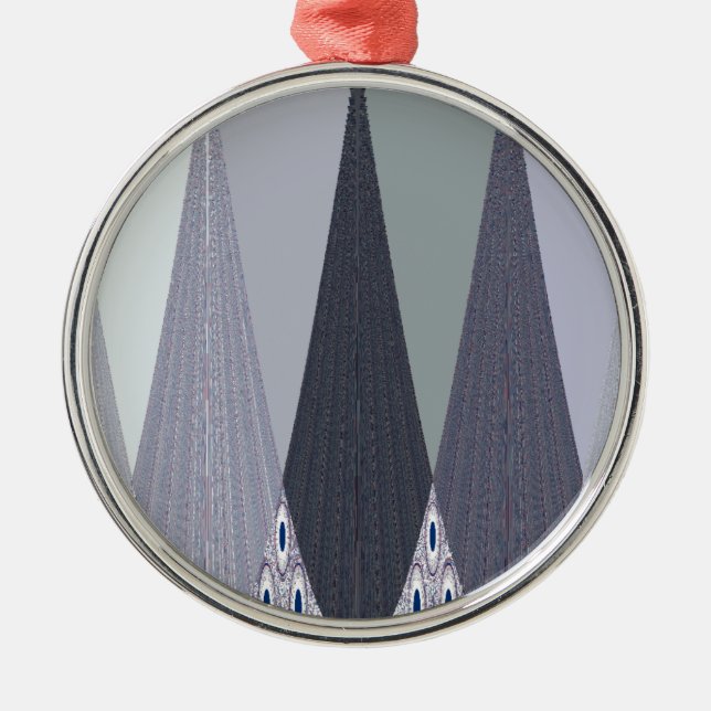 Ash Grey Zickzack Dots Art Print Ornament Aus Metall (Vorne)