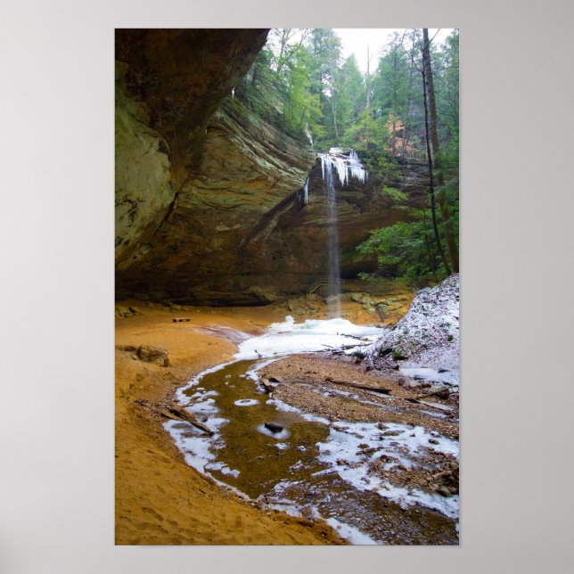Ash Höhle im Winter, Ohio Poster (Vorne)