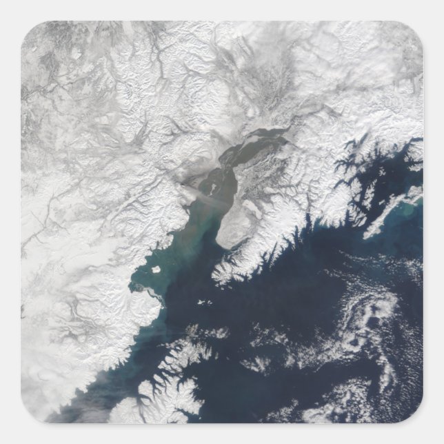 Ash plume vom Berg Redoubt, Alaska Quadratischer Aufkleber (Vorderseite)
