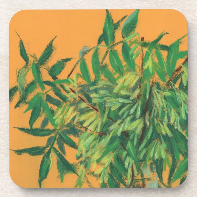 Ash-tree, green yellow summer greenery floral art untersetzer (Vorderseite)