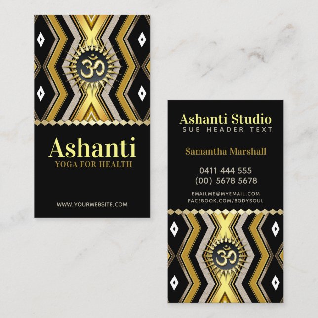 Ashanti Yoga Stylish Black Gold Carte de visite (Devant / Derrière)