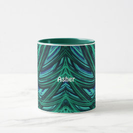ASHER ~ Zany 3D Fraktal ~ Blau und Grün Tasse