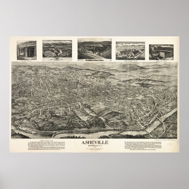 Asheville N. Carolina 1912 Antike Panoramakarte Poster (Vorne)
