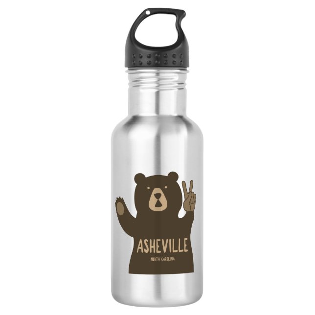 Asheville North Carolina Peace Bear Edelstahlflasche (Vorderseite)