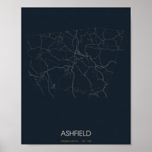 Ashfield Massachusetts Straßenkarte Poster (Nacht)