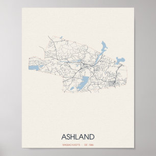 Ashland Massachusetts Straßenkarte Poster