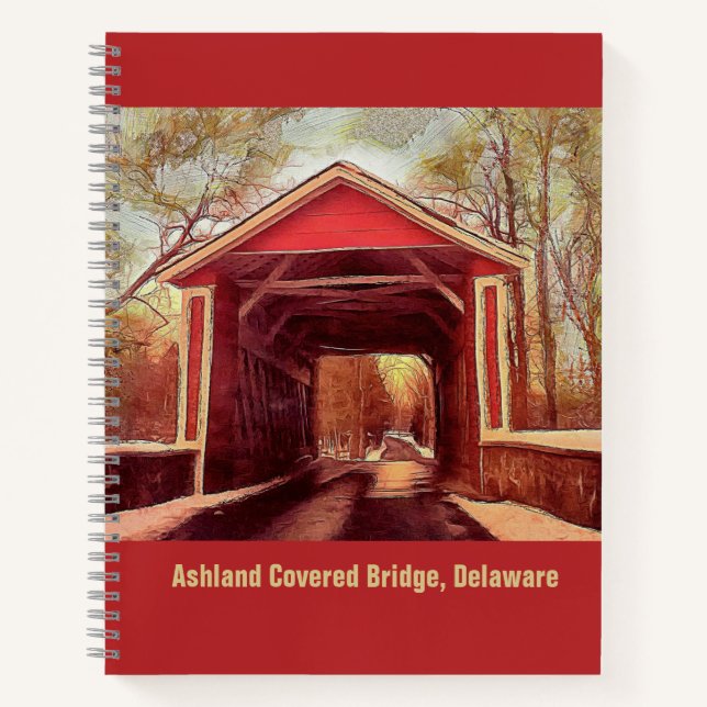 Ashland Red Covered Bridge in Delaware auf Red Not Notizbuch (Vorderseite)