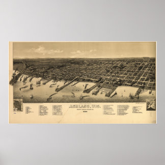 Ashland Wisconsin 1886 Antike Panoramakarte Poster
