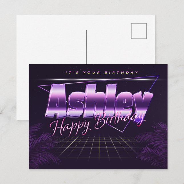 Ashley Nom Prénom Anniversaire de la carte postale (Devant / Derrière)