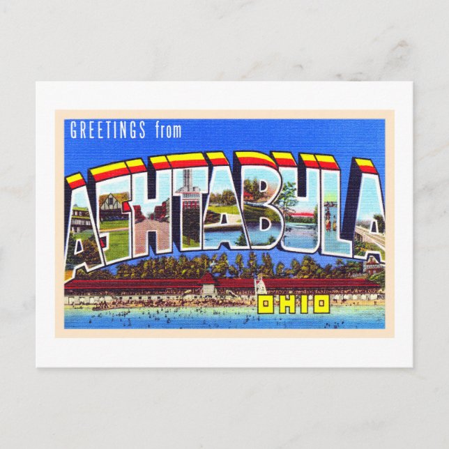 Ashtabula Ohio OH Vintage Large Letter Postcard Postkarte (Vorderseite)