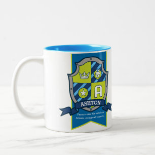 Ashton Knight Schild rot blau Namensbedeutung Ein  Zweifarbige Tasse