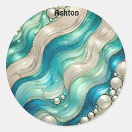 ASHTON ~ SHINY Blue White Abstrakt ~ Runder Aufkleber