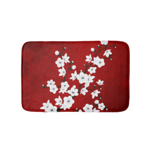 Asia Floral White Cherry Blossom Red Badematte