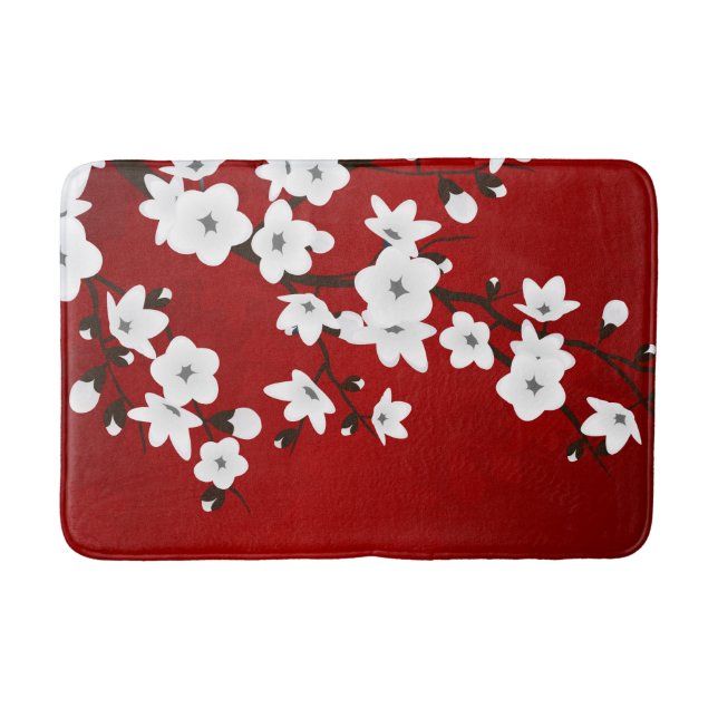 Asia Floral White Cherry Blossom Red Badematte (Vorderseite)