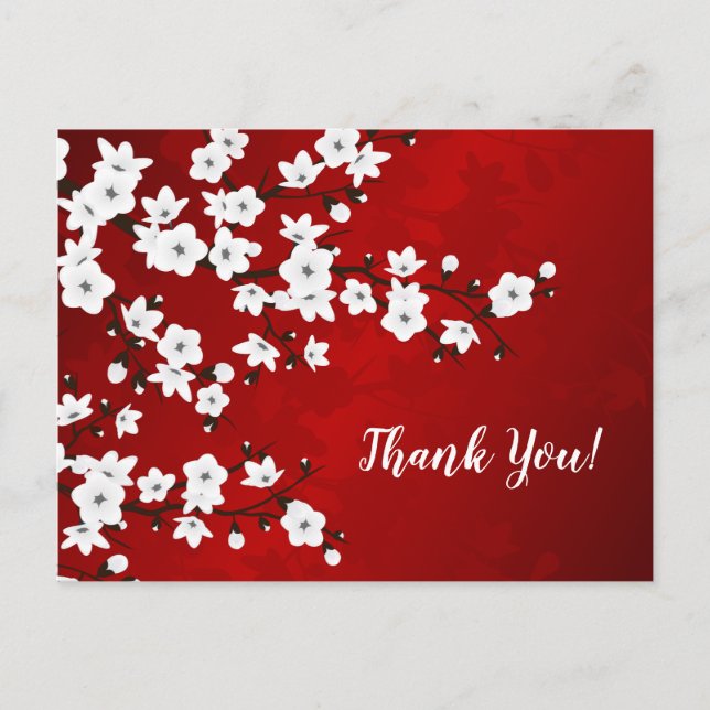 Asia Floral White Cherry Blossom Red Danke Postkarte (Vorderseite)