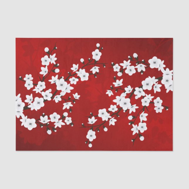 Asia Floral White Cherry Blossom Red Seidenpapier (Vorderseite)