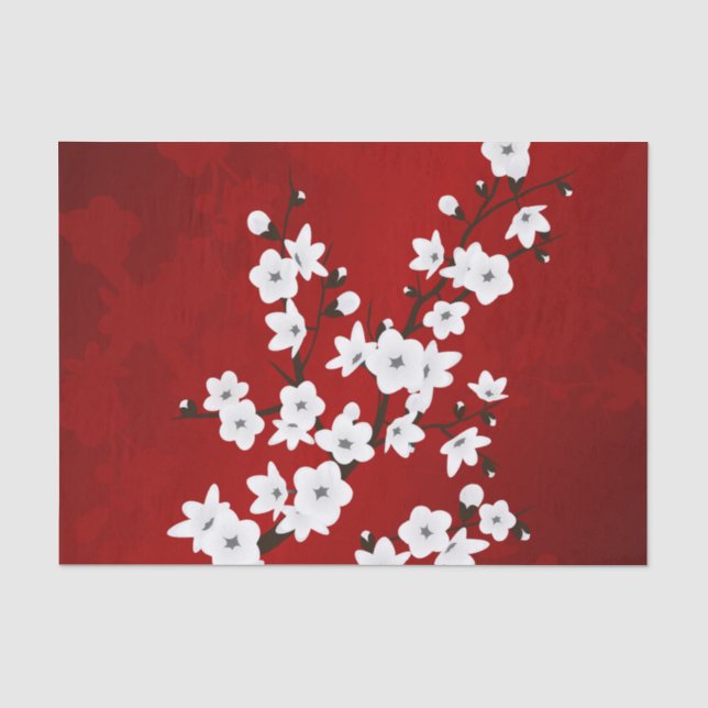 Asia Floral White Cherry Blossom Red Seidenpapier (Vorderseite)