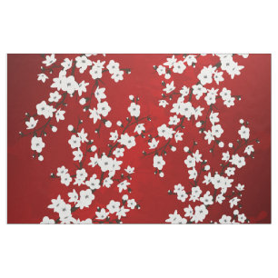 Asia Floral White Cherry Blossom Red Stoff