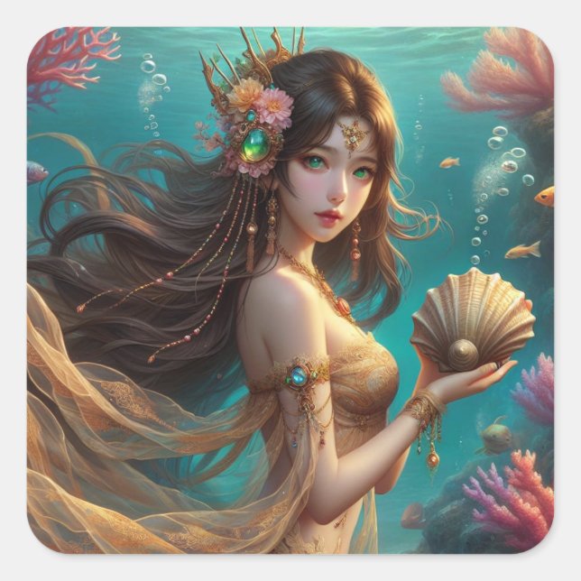 Asia - Mermaid Series Art Collection Quadratischer Aufkleber (Vorderseite)