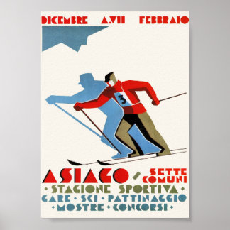 Asiago Italie Vintage Ski Travel Poster