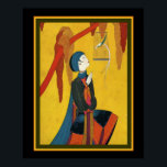 Asian Art Deco Print by Frank Mackintosh 16x20 Poster<br><div class="desc">Lebhaftes,  asiatisches Art Deco Print - Asian Girl in Grape Harbour mit Nachtigall 16x20</div>