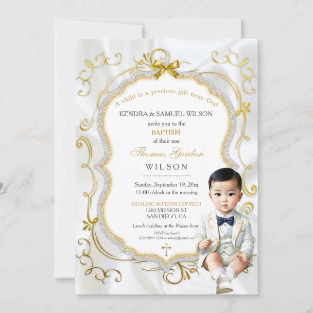 Asian Baby Boy Taufe Kommunionisation Christening Einladung (Vorderseite)