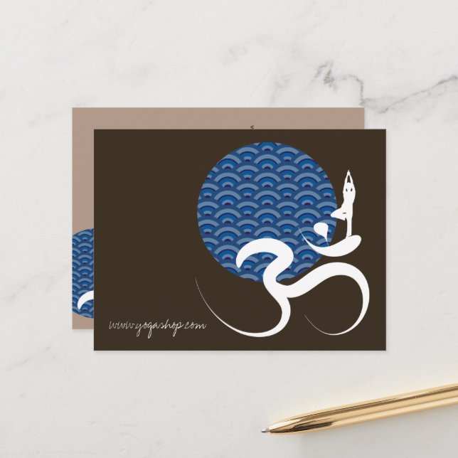 Asian Blue Sun Yoga Modern Zen Calligraphy Om Om Postkarte (Vorderseite/Rückseite Beispiel)