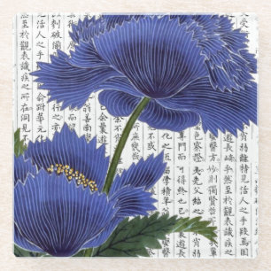 Asian BluePoppies on Kanji Background Glasuntersetzer