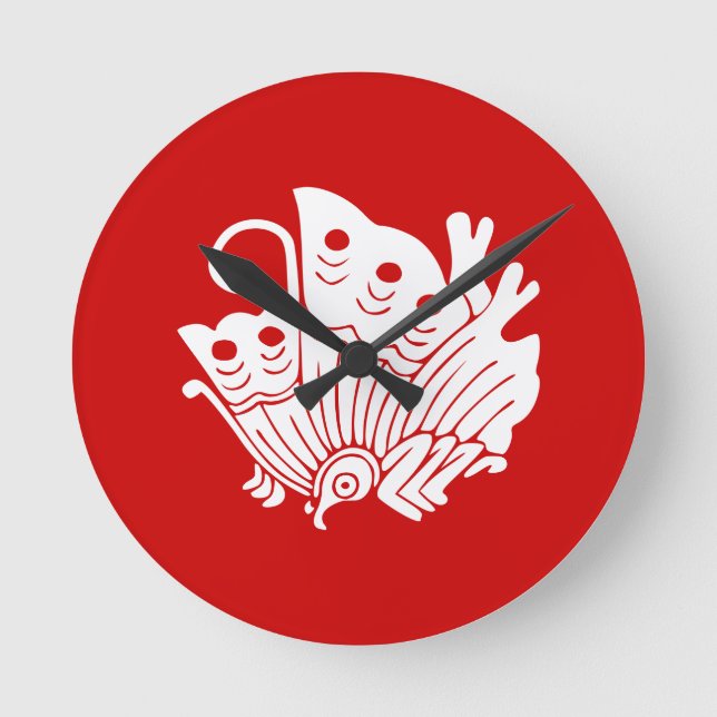Asian Butterfly Japanese Kamon Design Runde Wanduhr (Vorderseite)