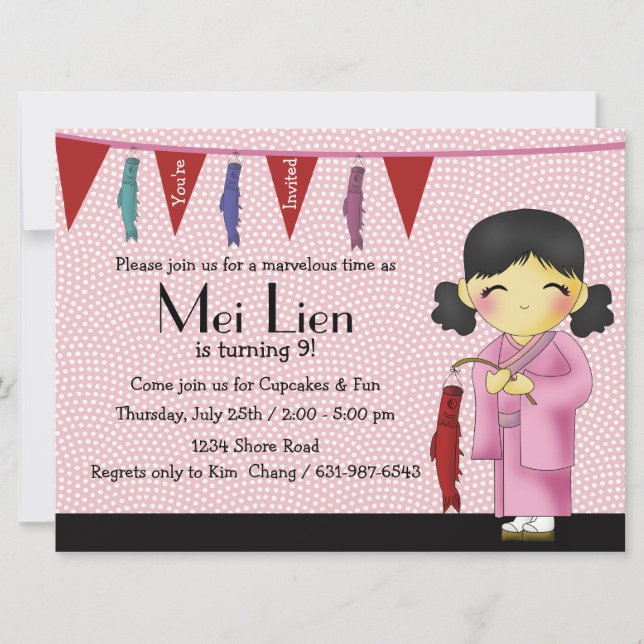 Asian Cutie - Invitation de fête d'anniversaire (Devant)