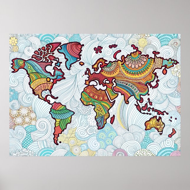 Asian Design World Map Poster (Vorne)