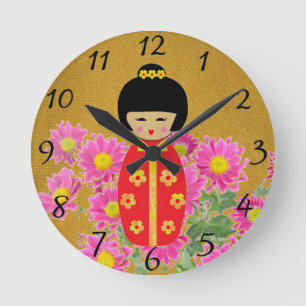 Asian Dolls Runde Wanduhr
