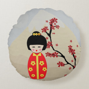 Asian Dolls Rundes Kissen