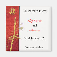 Asian Double Happy Bamboo Red Save the Date