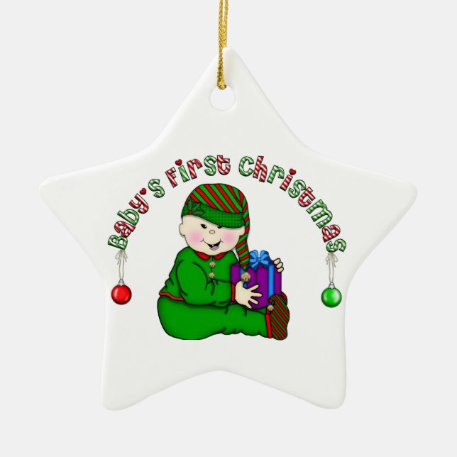 Asian Elf Baby 1. Weihnachtsdekoration Keramikornament (Vorne)