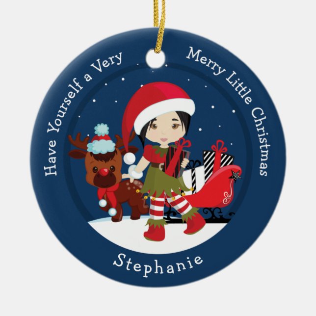 Asian Girl Elf Keramik Ornament (Vorne)