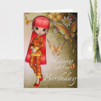 Asian Girl Schöne Blume Happy Birthday Card 3
