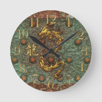 Asian Golden Dragon Rusty Metal Fantasy Art Clock