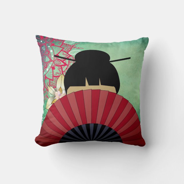 Asian Lady & Fan Kissen (Vorderseite)