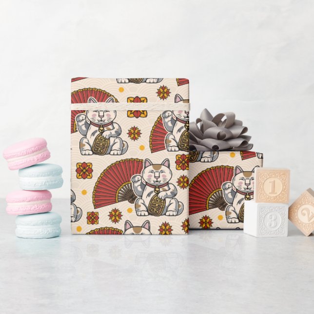 Asian Maneki Neko Cat Geschenkpapier (Babyparty)