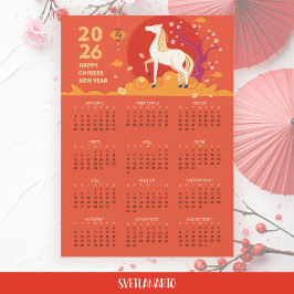 Asian New Year 2026 Horse Magnetic Card Calendar Magnetkarte