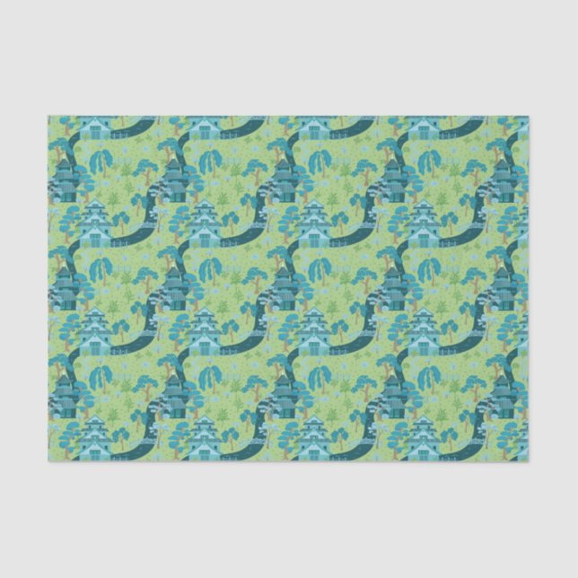 Asian Pattern Blue Green Seidenpapier (Vorderseite)