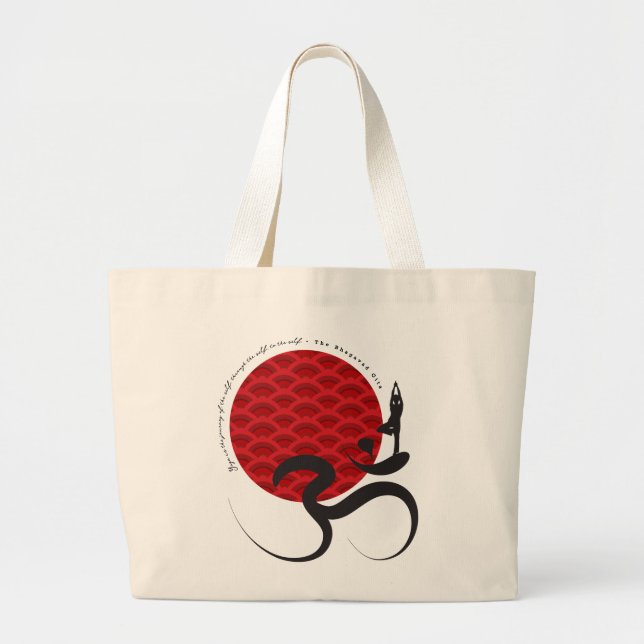 Asian Red Sun Yoga & Modern Zen Calligraphy Om Om Jumbo Stoffbeutel (Vorne)