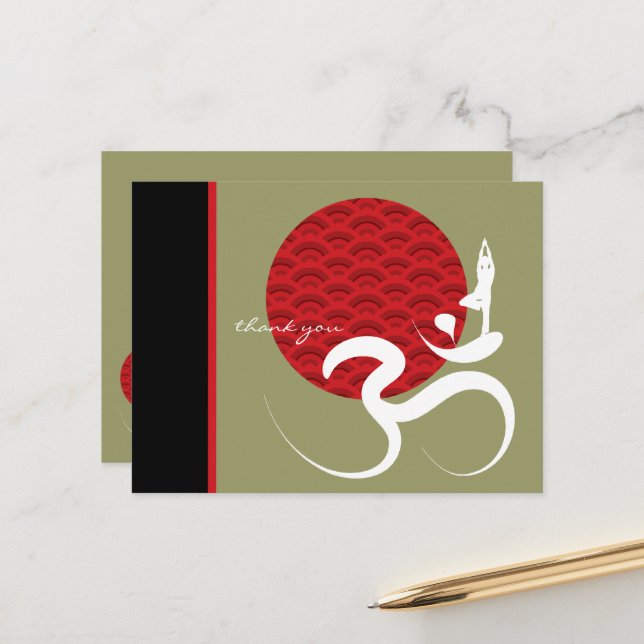 Asian Red Sun Yoga & Modern Zen Calligraphy Om Om Postkarte (Vorderseite/Rückseite Beispiel)