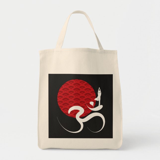 Asian Red Sun Yoga & Modern Zen Calligraphy Om Om Tragetasche (Vorne)