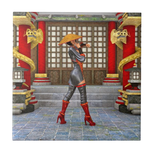 Asian Warrior Maiden Fliese (Vorderseite)