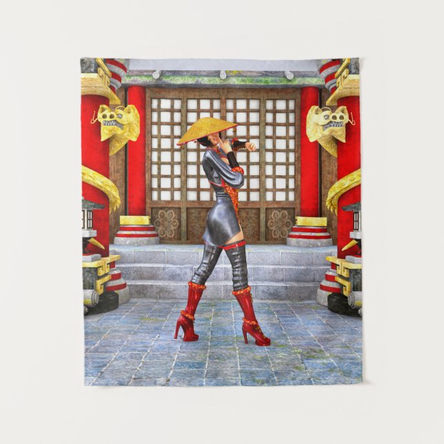 Asian Warrior Maiden Wandteppich (Vorderseite)