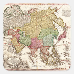 AsiaPanoramic MapAsia 6 Quadratischer Aufkleber