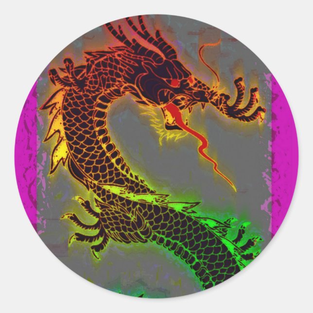 Asiatisch, Chinesisch, Mythischer Drache, Jahr des Runder Aufkleber (Vorderseite)