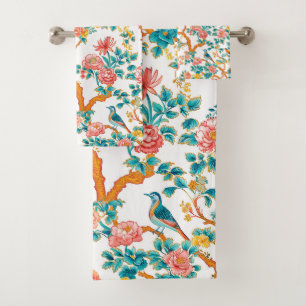 Asiatisch Inspirierte Muster, farbenfrohe Blume Vö Badhandtuch Set